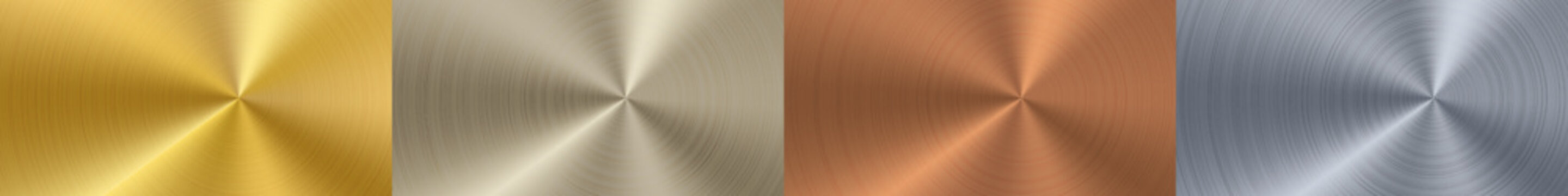 Metal gradient radial background. Gold steel, silver chrome, platinum foil circle. Conical sticker texture. Vector copper bronze disk. Golden color hologram button plate. Premium badge circular label