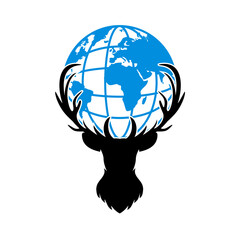 Deer Head with globe incoraporating vector logo