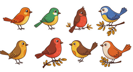 Cute, colorful cartoon bird illustrations: a funny set of nature's winged animals