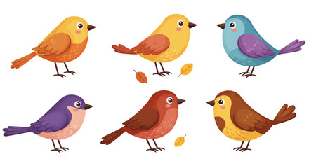 A charming vector illustration set of isolated, funny cartoon birds, perfect for spring designs