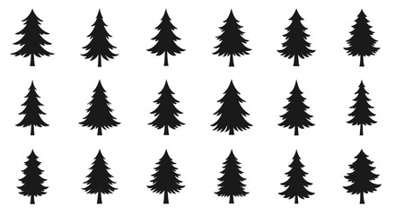 Fototapeta premium A festive collection of winter forest trees, perfect for Christmas and New Year holiday illustrations and decorations