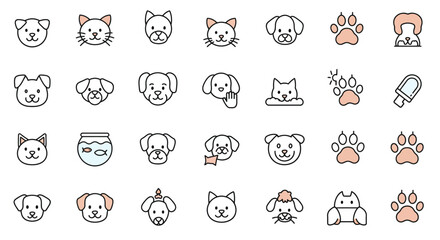 Obraz premium Cartoon animal vector icon set with seamless pattern design