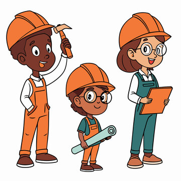 Young construction workers cartoon illustration
