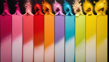 Vibrant rainbow colored powder art composition on a black background displaying a creative arrangement