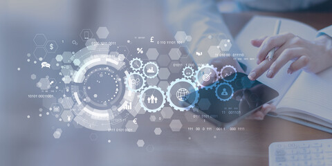 Digital Workflow and Automation System with Virtual Interface on Tablet Touchscreen.