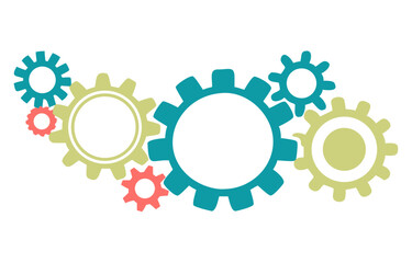 Green and blue gears on white background. Vector illustration