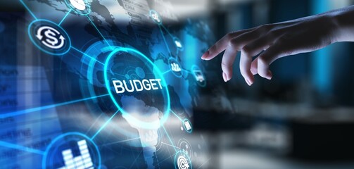 Budget Planning and Financial Allocation, projection on a virtual screen, Business and Technology Concept.