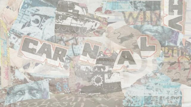 Old ripped torn colorful collage faded newspaper grunge placard poster Texture Background or backdrop. Seamless looping