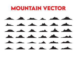 Collection of Black Mountain Silhouettes on White Background 2