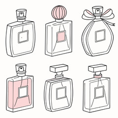 Elegant perfume bottles in line art style