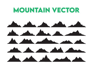 Collection of black mountain silhouettes on white background