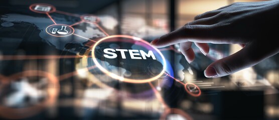 STEM Science, Technology, Engineering, and Mathematics Education, projection on a virtual screen,...