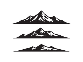 Three black mountain silhouettes with white snow accents