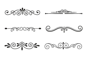 Obraz premium Calligraphy filigree lines Text dividers, vintage Flourishes decorative Scrolls, wedding Ornate, fancy elegant page Separators design elements, Header Swirls menu card,s Ornamental Border 