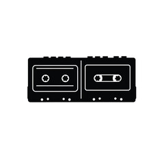 Black Silhouette Eighties Cassette Tape Player Vector Icon