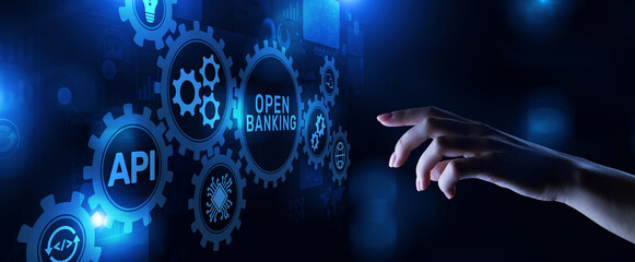 Open banking digital finance technology fintech concept on screen.
