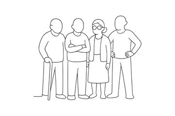 Elder Group Standing continuous one line drawing minimalism design