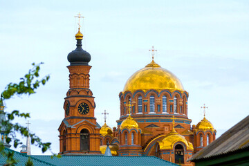 Fototapeta premium Russia Saraktash 25 May 2010: Trinity Simeon's Convent of Mercy. Cathedral of the Life-Giving Trinity. Orenburg region.
