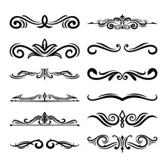 Vintage Flourish Ornament, Decorative Divider Elements, Swirl Border Vector Set, Calligraphic Design Elements
