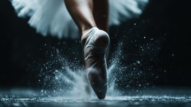 A striking image of a ballet dancer en pointe amidst a cloud of dust, symbolizing the grace, strength, and artistry involved in the performance of dance as an expressive art form.