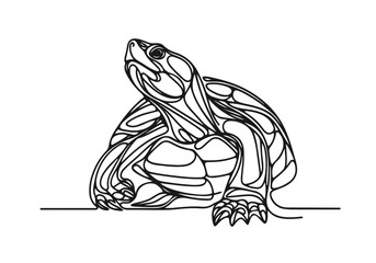 Yellow Bellied Slider Continues Single Line Hand Drawn Natural Illustration Vector Isolated by AZ for Books, Arts, Design and Decoration Graphic Asset