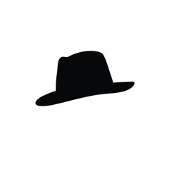 Black Fedora Hat Silhouette Vector Icon White Background
