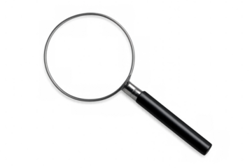 Classic magnifying glass with black handle and transparent background, perfect for research and investigation concepts