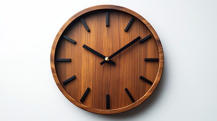 Minimalist analog wall clock modern design isolated on plain white background