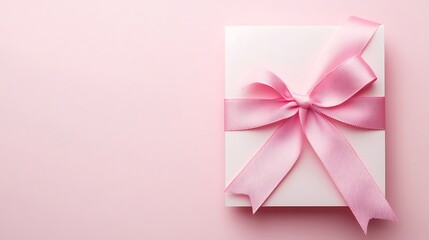 Minimalist Card with Pink Ribbon on Soft Pink Background Elegant and Simple Design