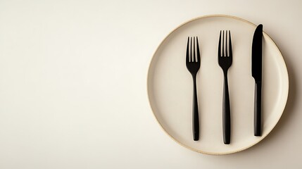 Minimalist Plate with Fork and Knife on Clean Background