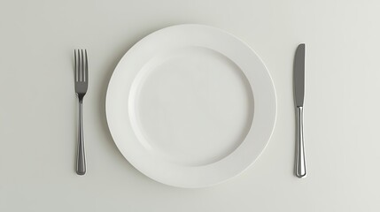Minimalist Plate with Fork and Knife on Clean Background