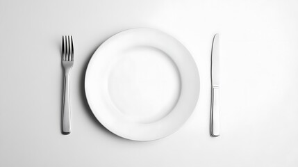 Minimalist Plate with Fork and Knife on Clean Background