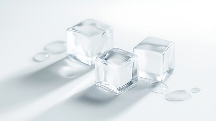 Minimalist white cube with transparent ice cubes on clean light background elegant product display mockup image