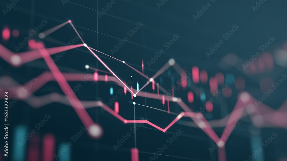 Poster futuristic digital financial dashboard featuring vibrant stock market graphs and data streams agains