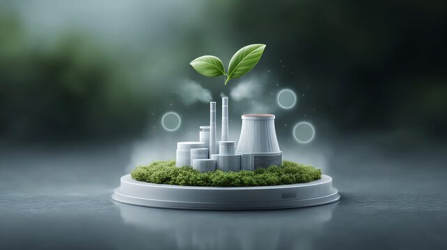Eco friendly industrial model with green plant, sustainable energy, closed loop system clean technology, environmental concept