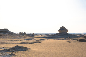 White rock formations and sand dunes in Egypt's White Desert, natural desert landscape