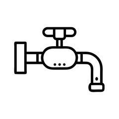 Water pipe icon illustration with water-pipe-sensor design for plumbing. Water pipe design, including sensor valve and fitting, highlights minimalist line art on white background.