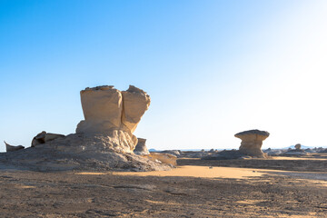 White rock formations and sand dunes in Egypt's White Desert, natural desert landscape