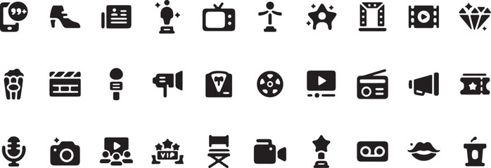 Presentation and Meeting Vector Icons – Screen, Projector, Planning, Chart, Conference, Business Outline Set

