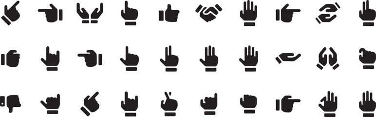 Hand Gestures Icons – Palm, Fist, Pointing, Thumbs, Peace, Click