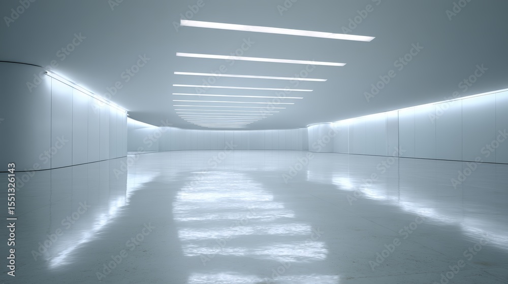 Poster sleek modern minimalist art gallery interior with white walls glossy floors and diffused natural lig