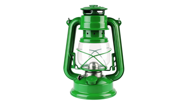 Old antique oil lamp isolated on white with glass and metal details, perfect for vintage or retro themes