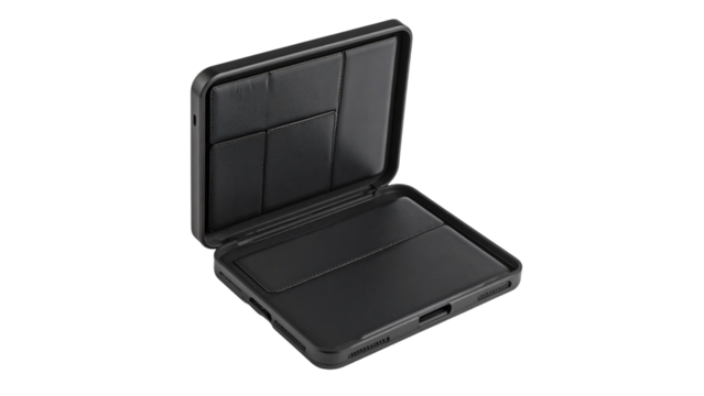 Black leather business case for digital computer or office
