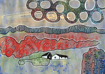 original seasons landscape made by watercolor and acrylic pen