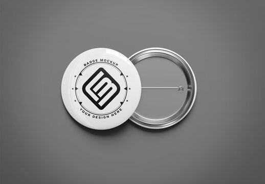 Two Circular Pin Badges On Grey Mockup