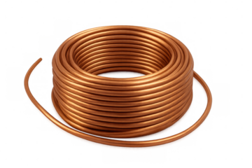 Gleaming copper wire coil showcasing metallic texture, prepared for electrical engineering, manufacturing, and crafting needs