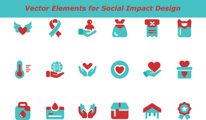 Social Impact Design Vector Icons for Charity, Donation, and Giving