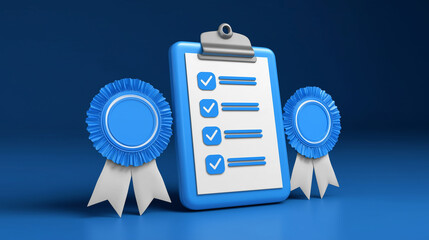 Blue Ribbon with Checklist Board for Achievement Theme