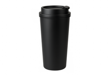 Black reusable coffee or tea cup on transparent background