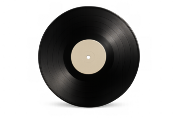 Black vinyl record with blank label on transparent background
